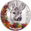 Nádherné vyobrazení Srnce obecného na atraktivní parciálně kolorované stříbrné minci