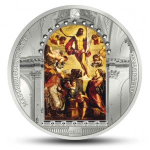 Znovuzrození Ježíše Krista od Tintoretta - atraktivní mince s krystaly Swarovski