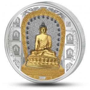 Budha Shakyamuni mistrovský mincovní skvost s krystaly Swarovski