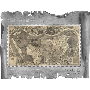 Věhlasná historická Waldseemüllerova mapa světa - atraktivní stříbrný skvost
