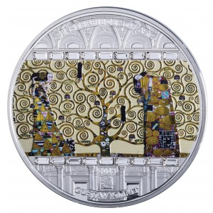 Strom života od Gustave Klimta - atraktivní stříbrná mince s krystaly Swarovski