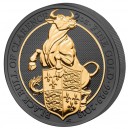 Černý býk s erbovním štítem – symbol Clarence na stříbrné mincí zušlechtěné černým rutheniem a ryzím zlatem